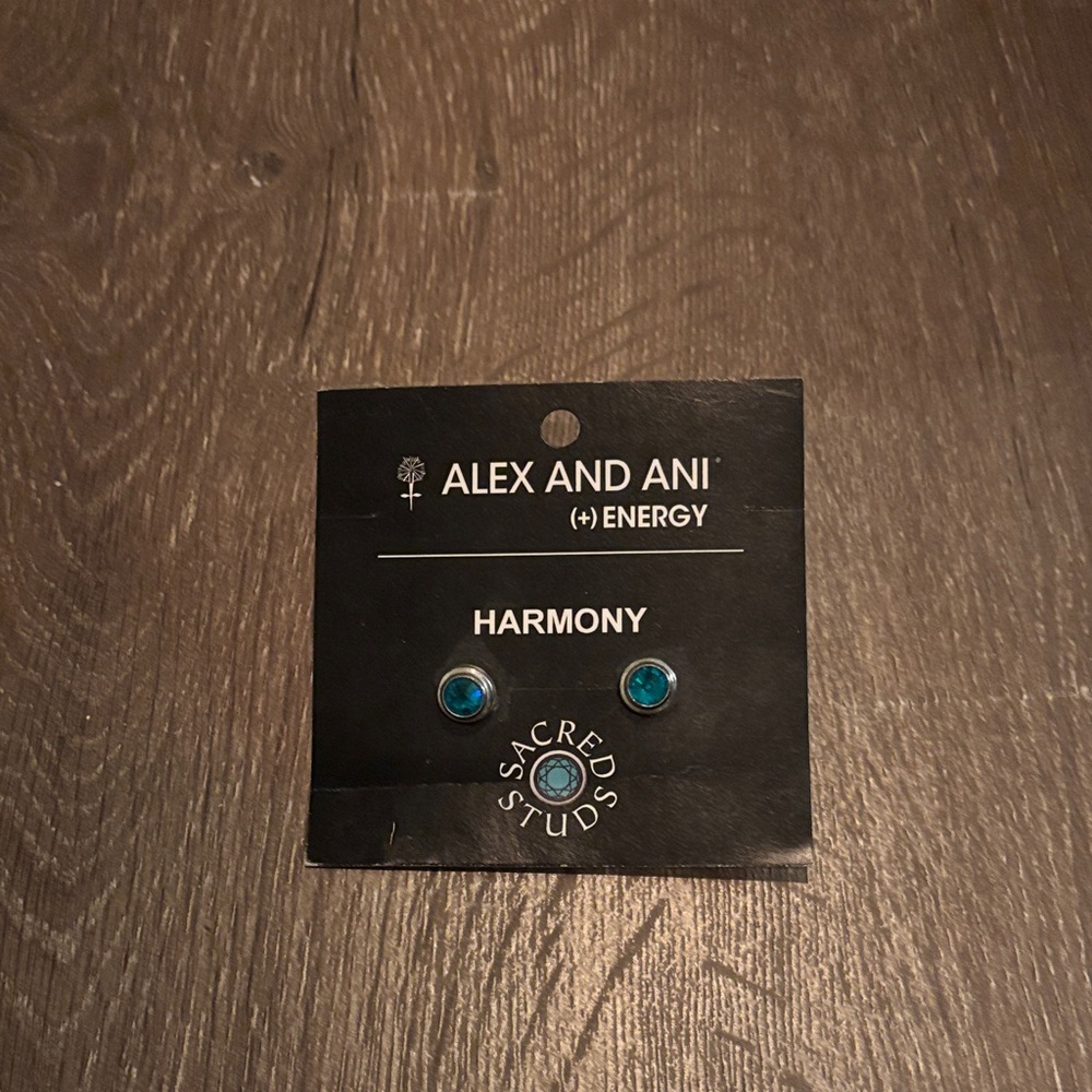 Alex and Ani Harmony Stud Earrings - Teal Blue Crystals